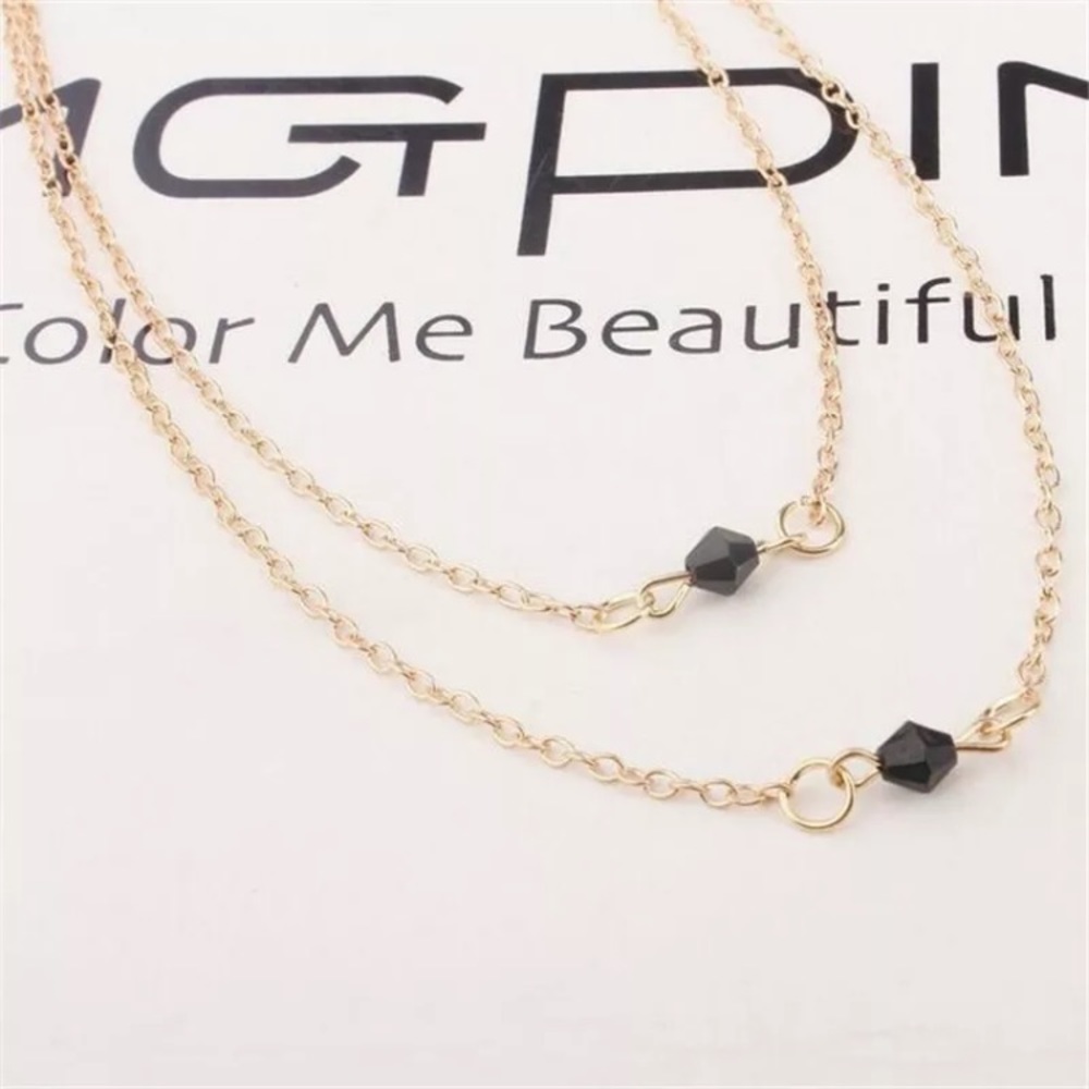 Gold Filled Multilayer Black Bead Necklace